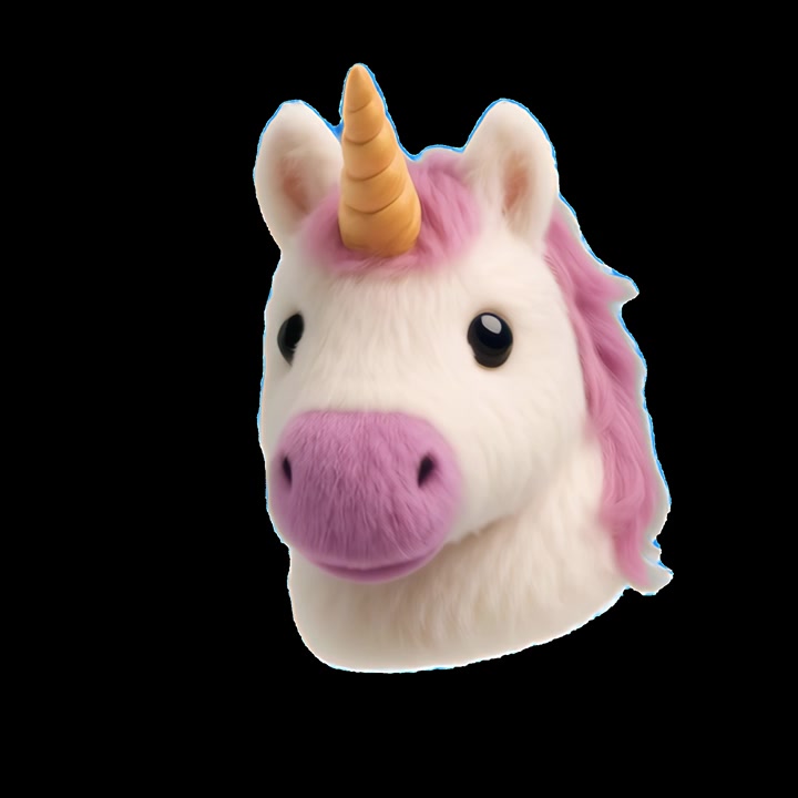 Animated Unicorn Head Rotating Against Black Background