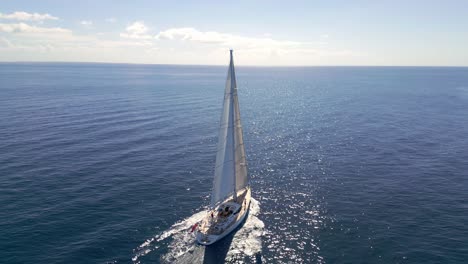 aerial orbiting around oyster 82 sailboat navigating on blue ocean waters