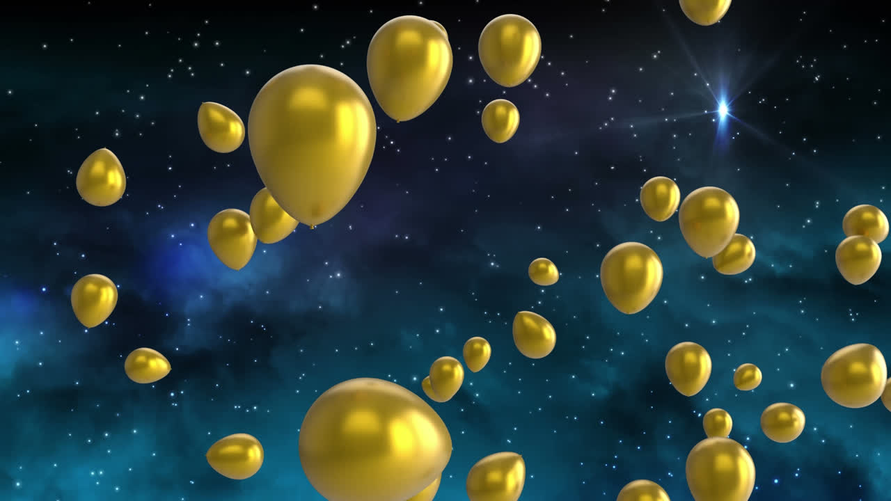 animación de globos dorados volando sobre las estrellas