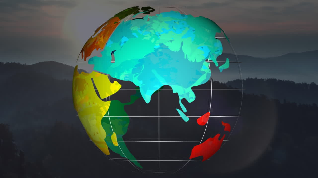 animación del globo girando sobre el paisaje