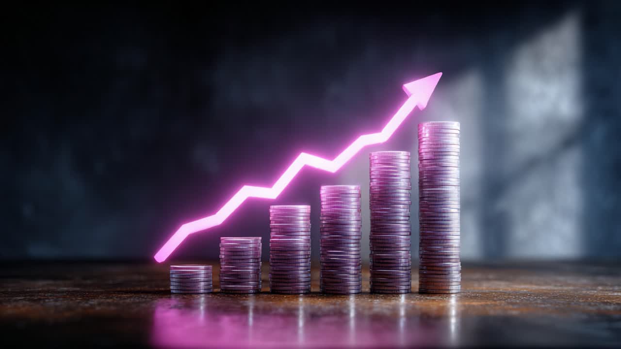 Visual Representation of Financial Growth: Stacked Coins and a Rising Graph Illustrate Positive Trends in Investment Returns and Economic Prosperity