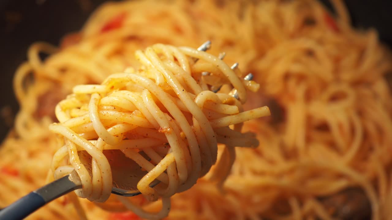 Close-up of Spaghetti on a Fork
