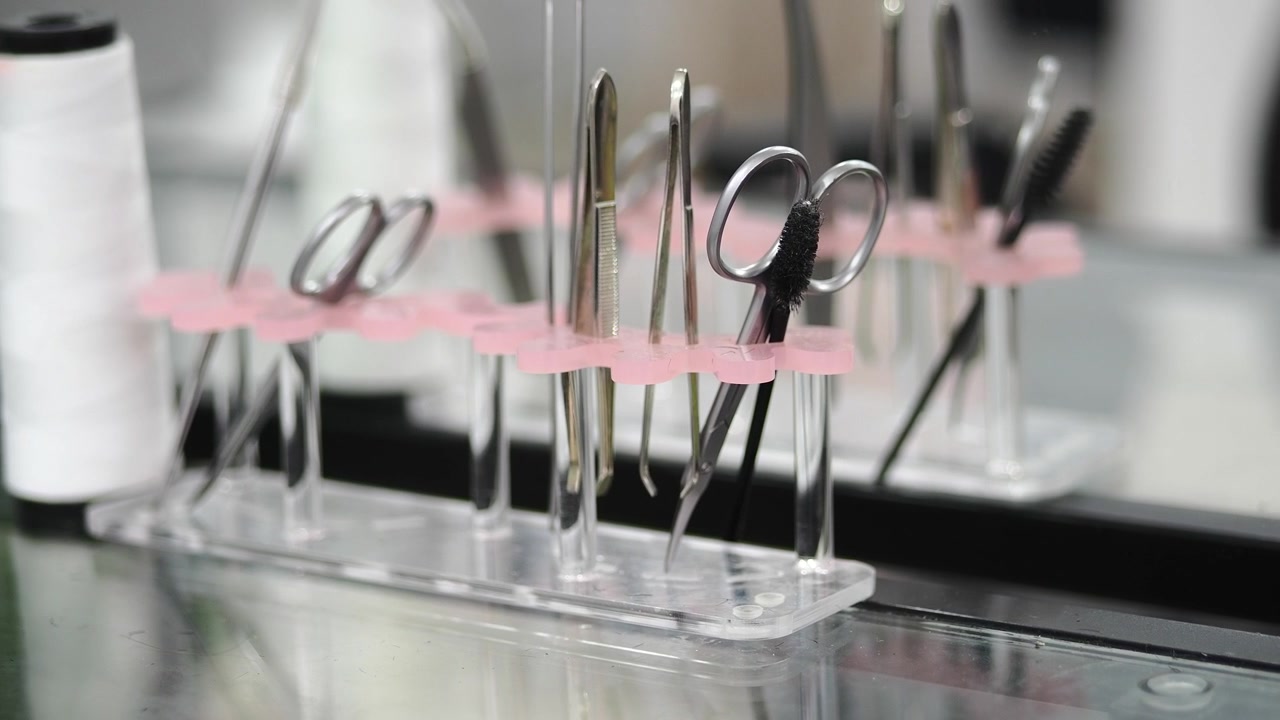 Professional Beauty Tools Organized on a Stand in a Salon