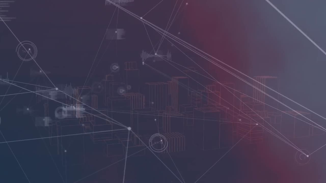 animación de la red con procesamiento de datos sobre la ciudad 3d.