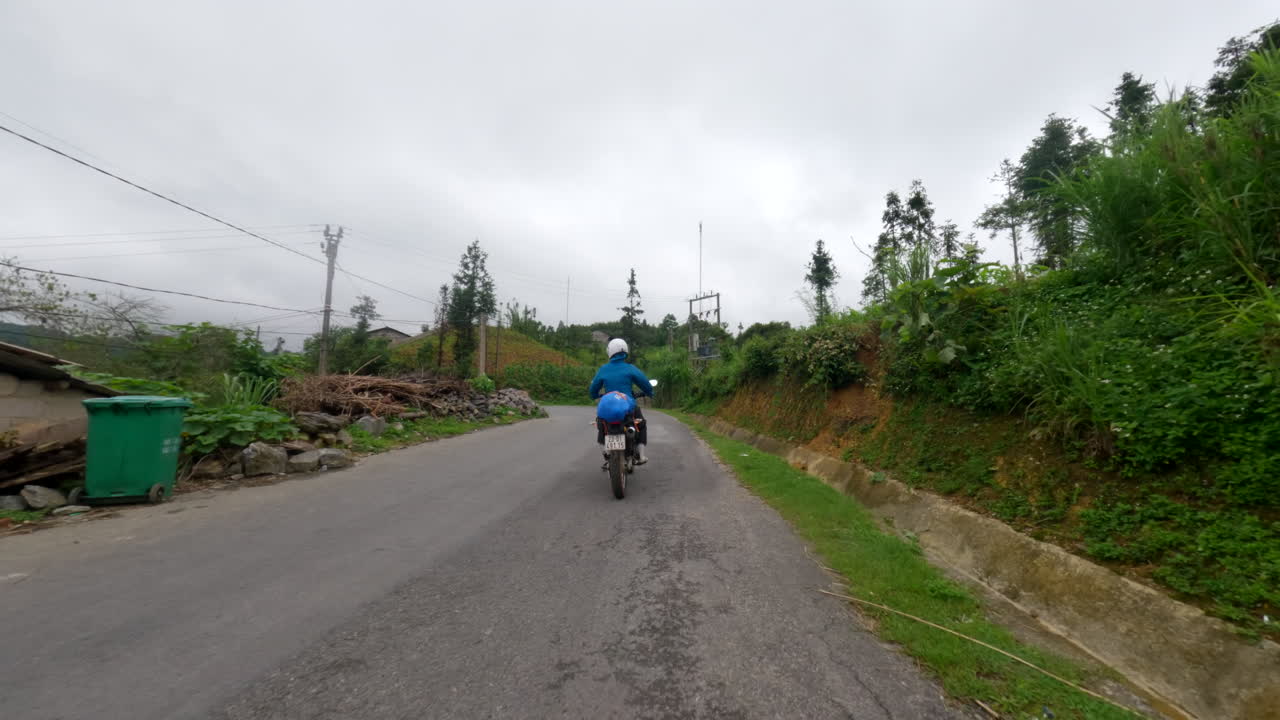 Ha Giang Loop, Motorbike Drive Down The Road In Ha Giang Province, North Vietnam. Tracking Shot