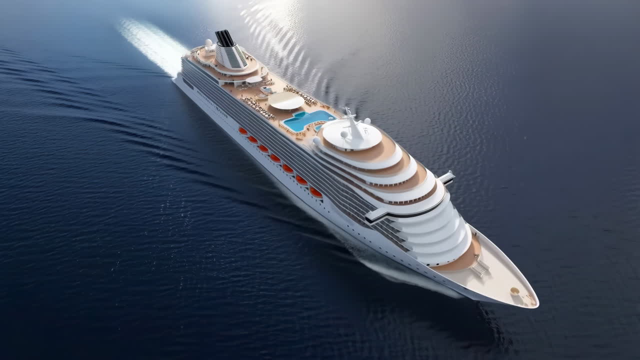 Aerial view of a luxury cruise ship sailing on the ocean