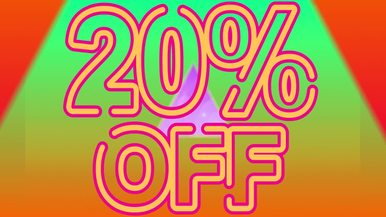 animación de un 20 por ciento de banner de texto contra formas triangulares de gradiente en un patrón sin costuras