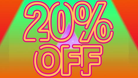 animation of 20 percent off text banner against gradient traingular shapes in seamless pattern