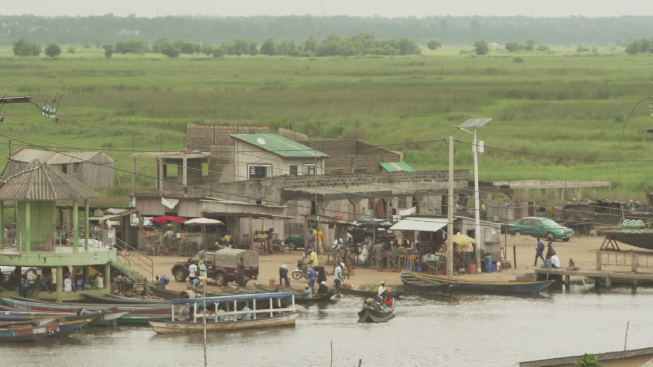 Small village arbor busy with maritime traffic in Benin Africa