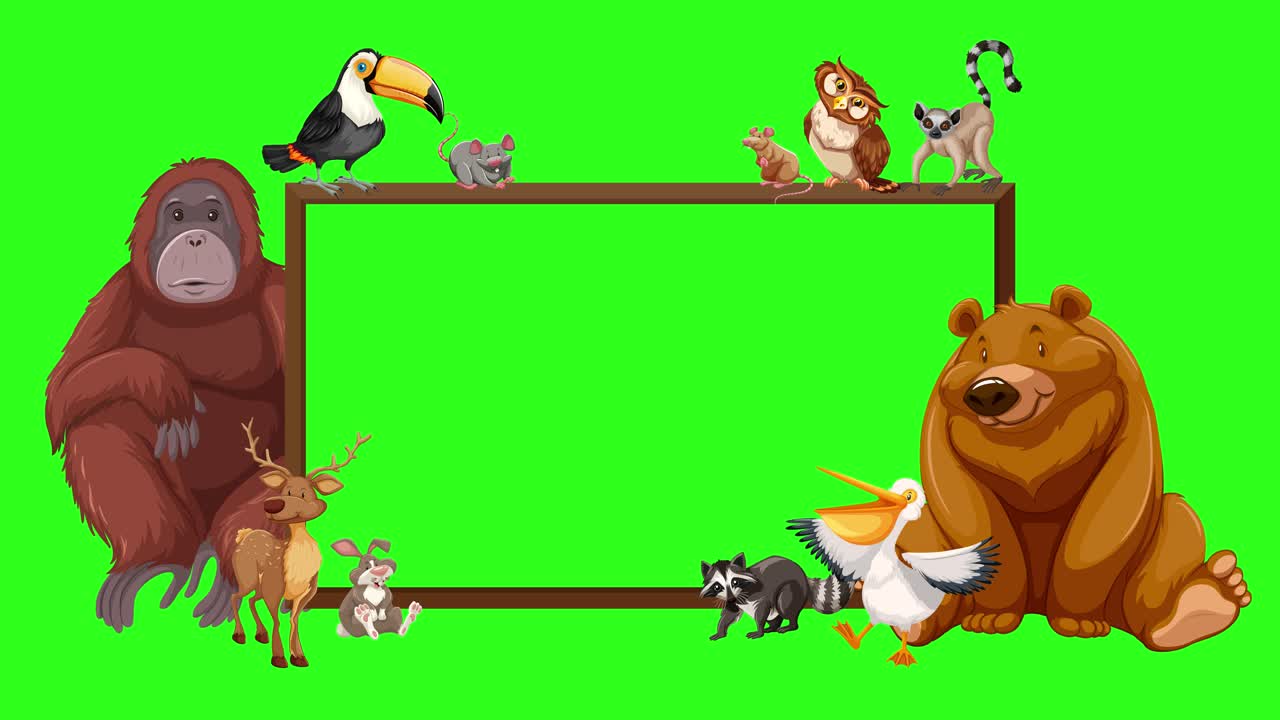애니메이션 동물들이 장난스러운 순서로 상호 작용합니다.