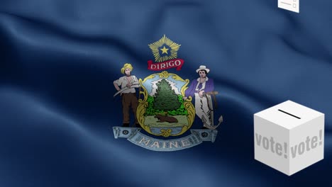 state of maine - ballots fly to box for maine selection - ballot box in front of flag - election - vote - national flag maine state wave pattern loopable elements - fabric texture and endless loop - maine state loopable flag - america state flags