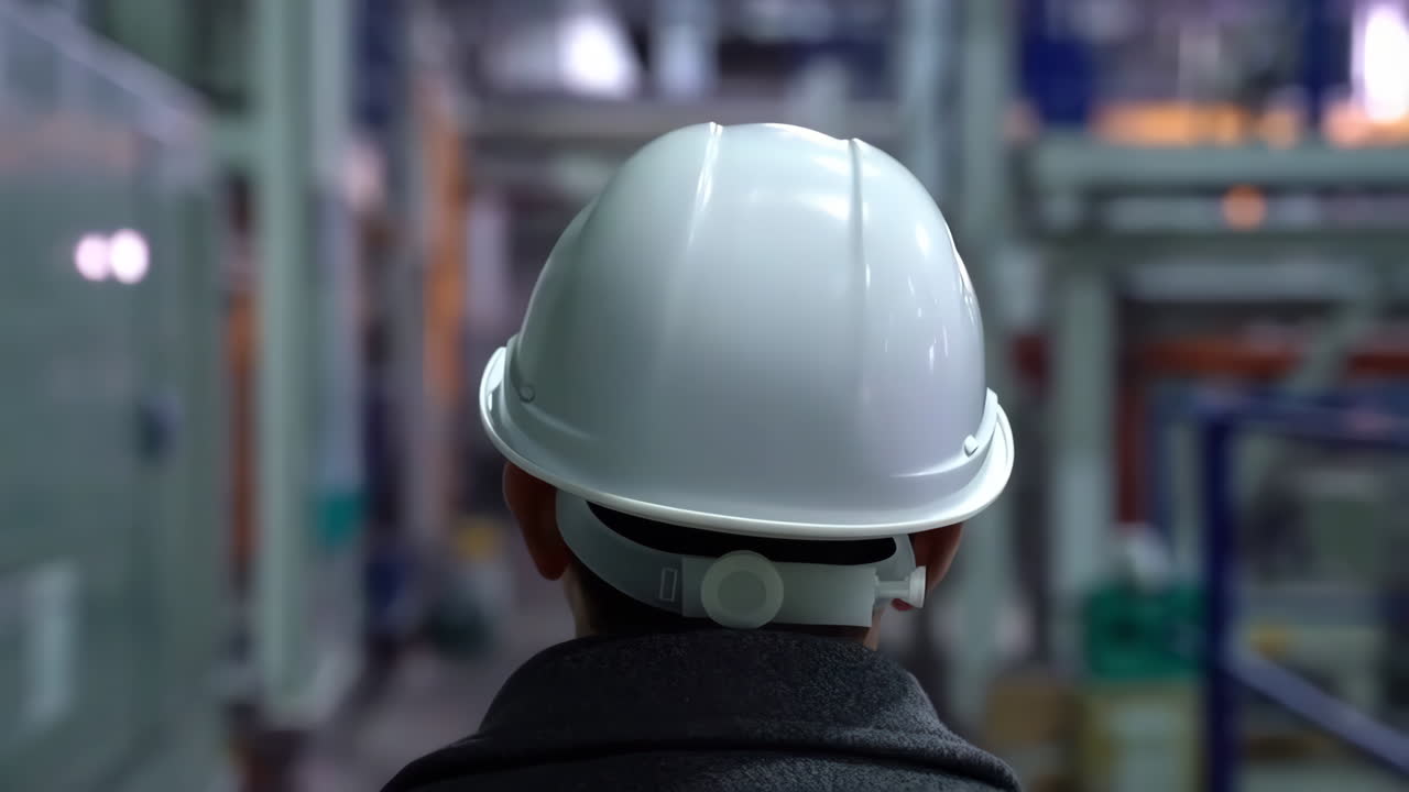 Person in a hard hat in an industrial factory setting