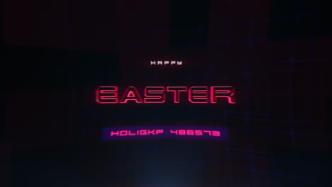 happy easter on digital screen with hud elements and glitch effect