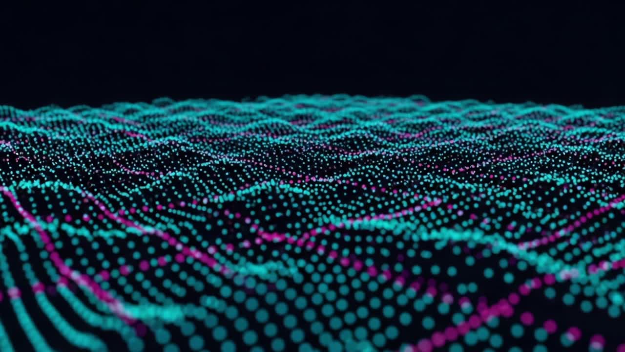 An Abstract Representation of Vibrant Data Visualization, Showcasing Dynamic Patterns and Colorful Waves of Information Flow Across a Digital Surface