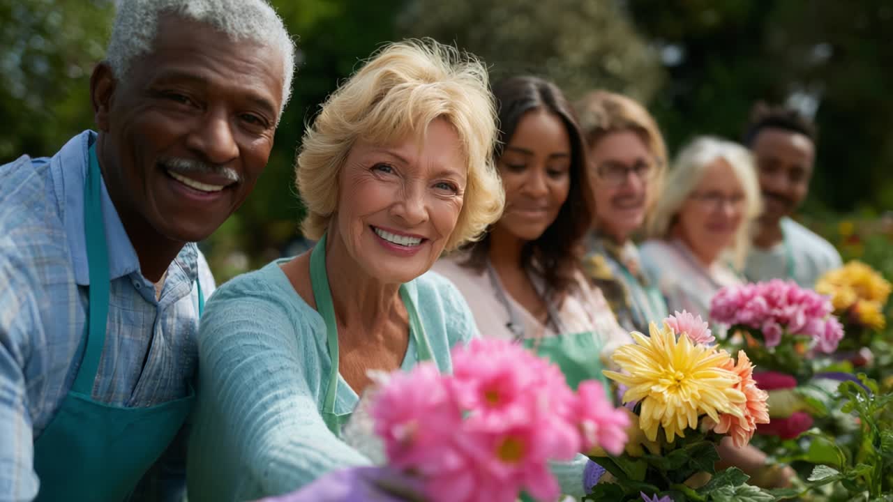 Diverse Group of People Gardening Together