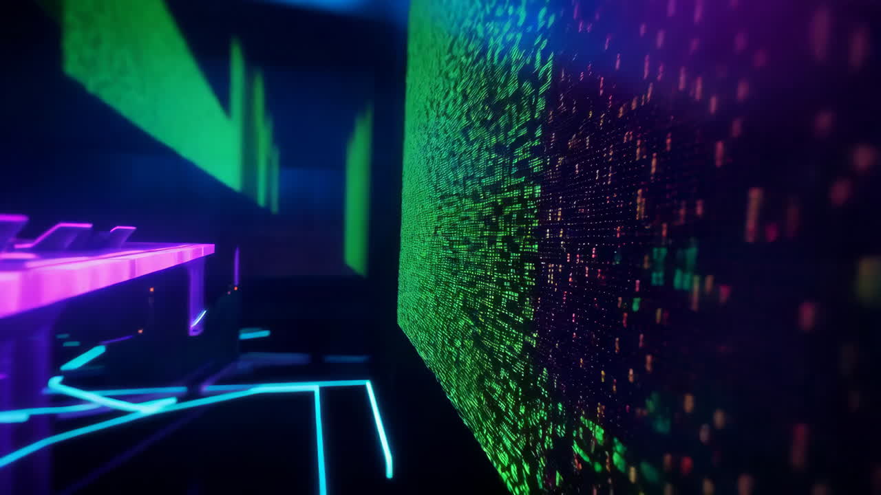 Digital Data Wall with Neon Lights