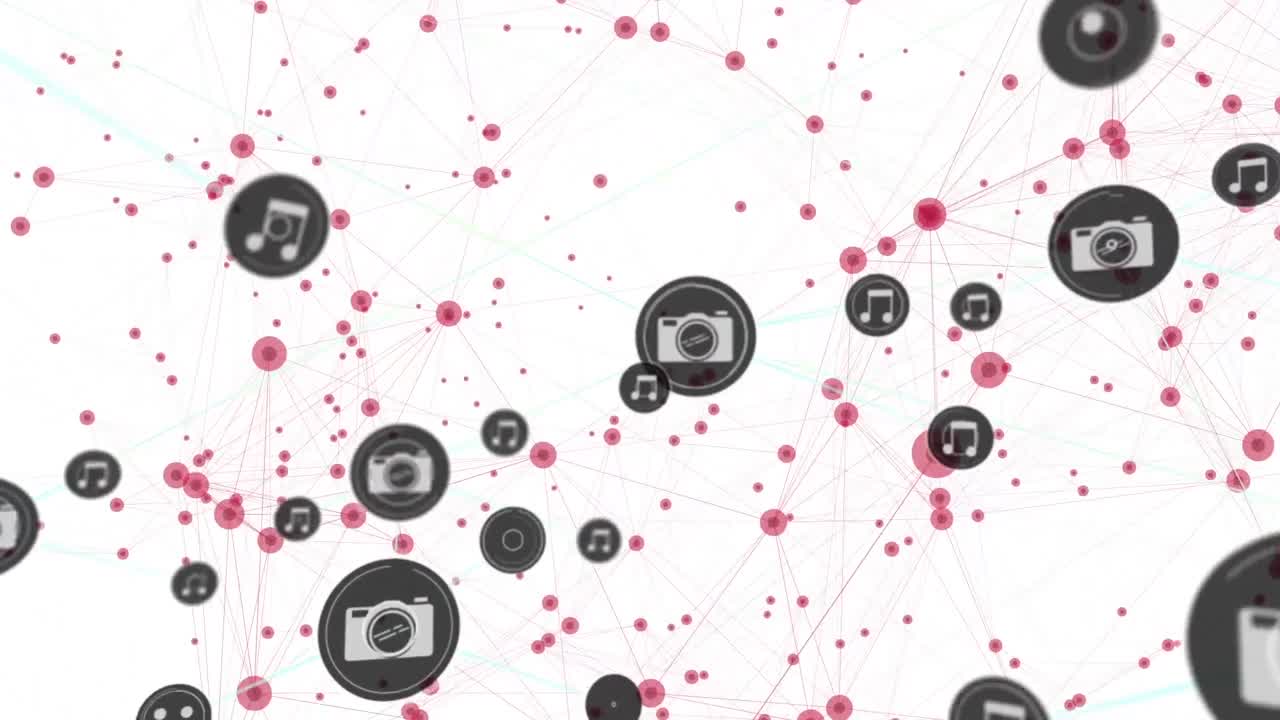 파란색 배경에 디지털 아이콘 네트워크의 애니메이션