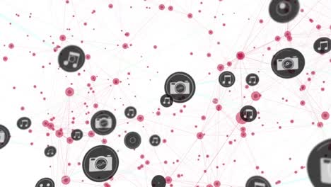 animación de una red de iconos digitales contra un fondo azul