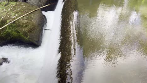 pan shot of the small dam used for agricultural purpose by farmers, crops watering, flood protection, water storage, sustainability in bali