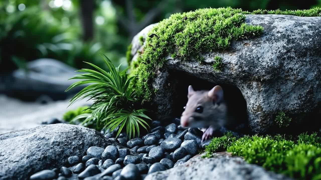 Un ratto è in piedi su una roccia in un giardino