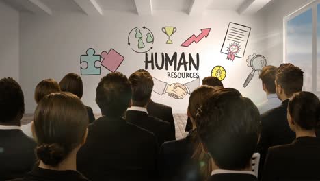 business people looking at digital screen showing human resources