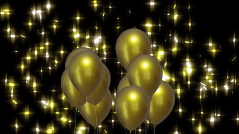 animation of gold balloons with light spots on black background