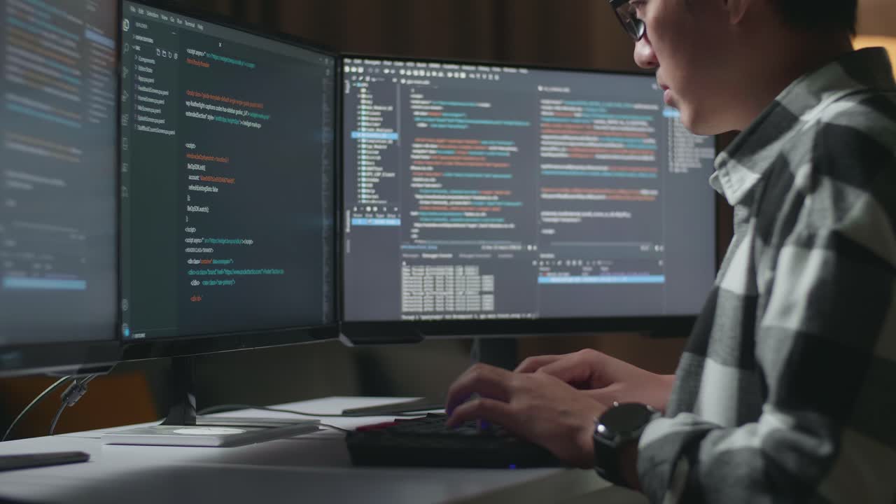 programador trabajando hasta tarde en la noche