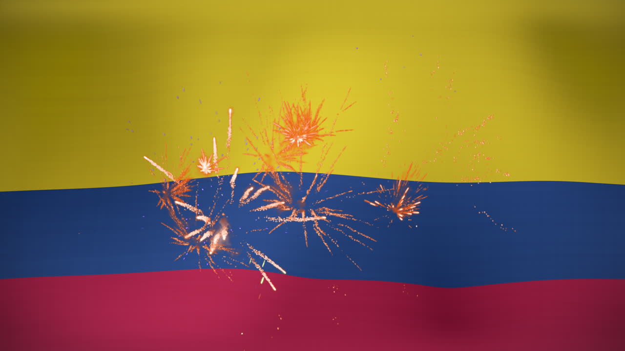 animación de fuegos artificiales sobre la bandera de colombia