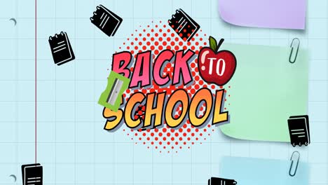 Animation-Von-Back-to-School-Texten-über-Schulsymbolen