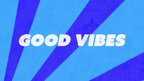 animation of good vibes text banner against radial rays in seamless pattern on blue background