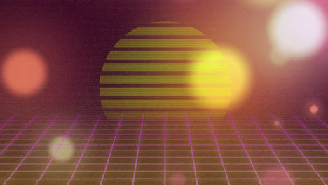 Animation-of-digital-landscape-and-sun-over-grid