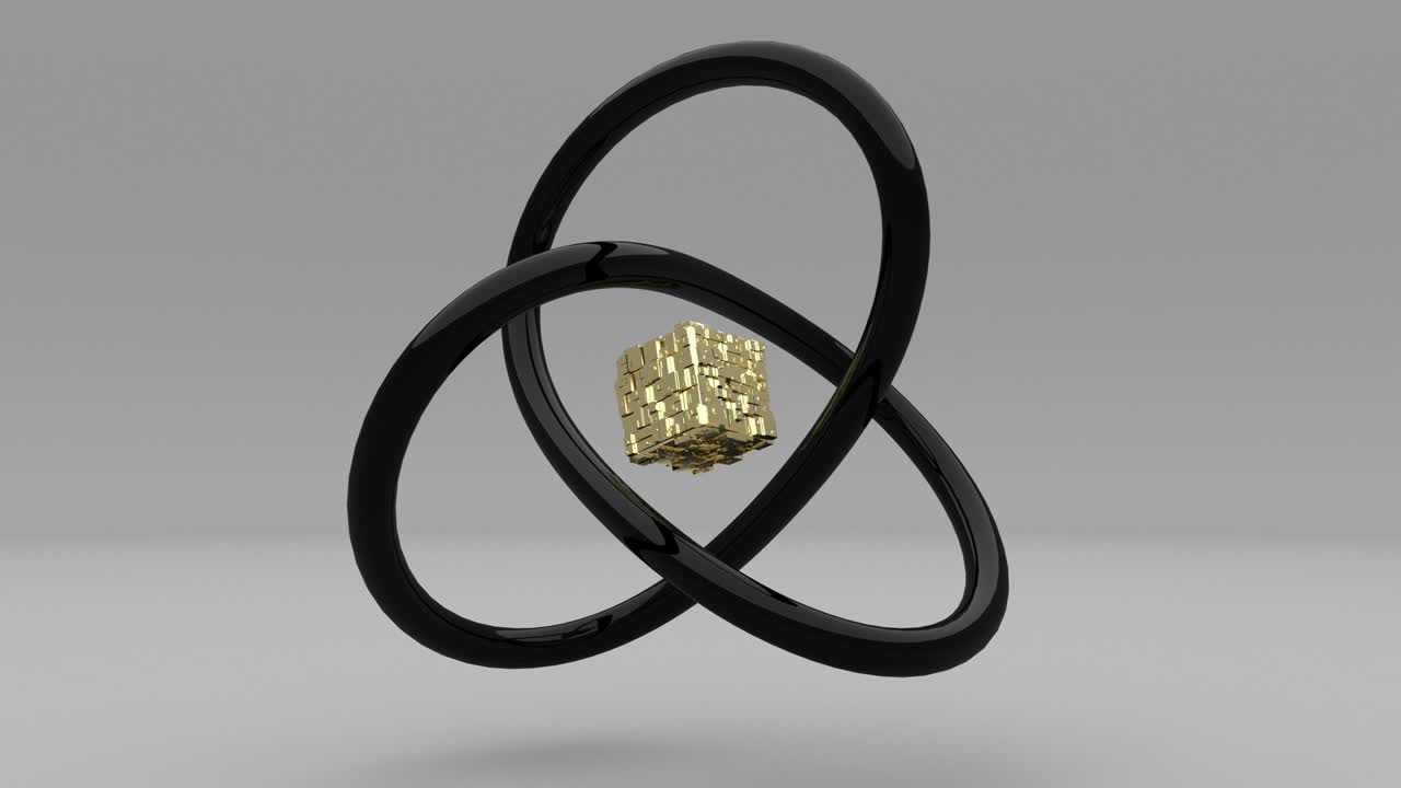 cubo de oro nudo negro girar elegante diseño minimalista imágenes capaz de bucle sin costuras 4k