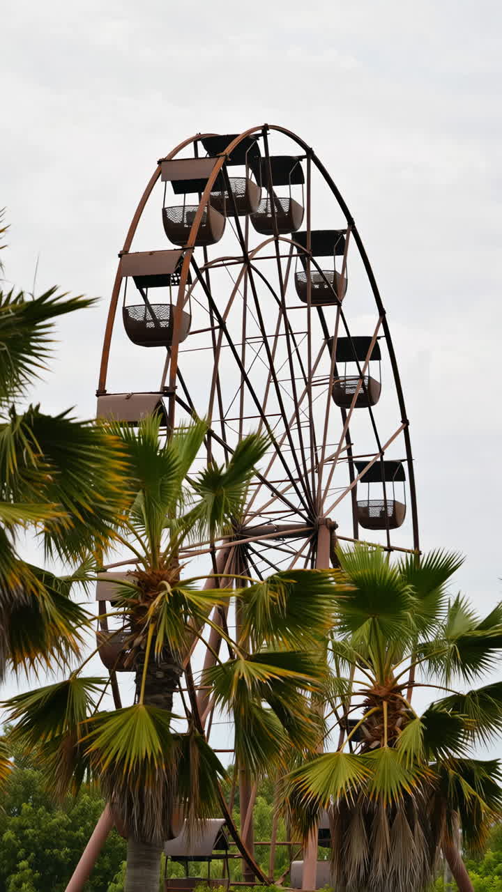 Old Rusty Ferris Wheel Behind Palm Trees