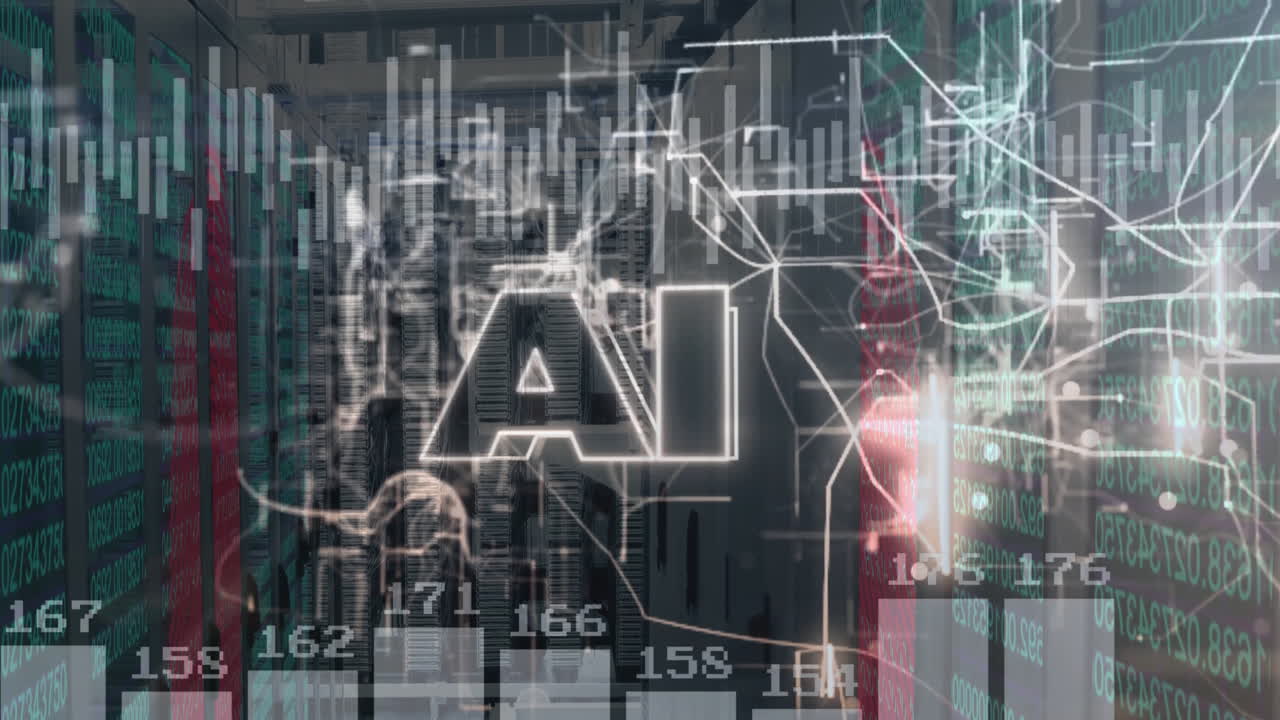 Animation of ai text and data processing over computer servers