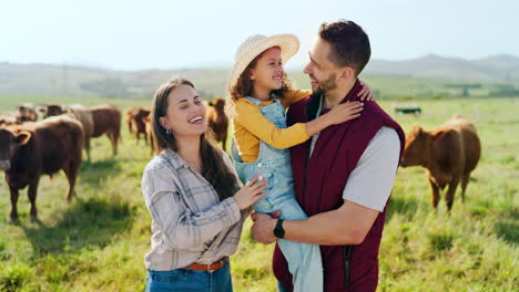 farm, cattle and family on holiday