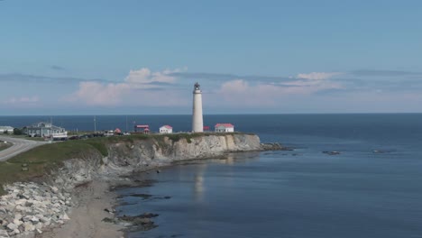 Scenic-Beauty-Of-Cap-des-Rosiers-Lighthouse-In-Gaspe-Peninsula-By-The-Saint-Lawrence-River-In-Quebec,-Canada