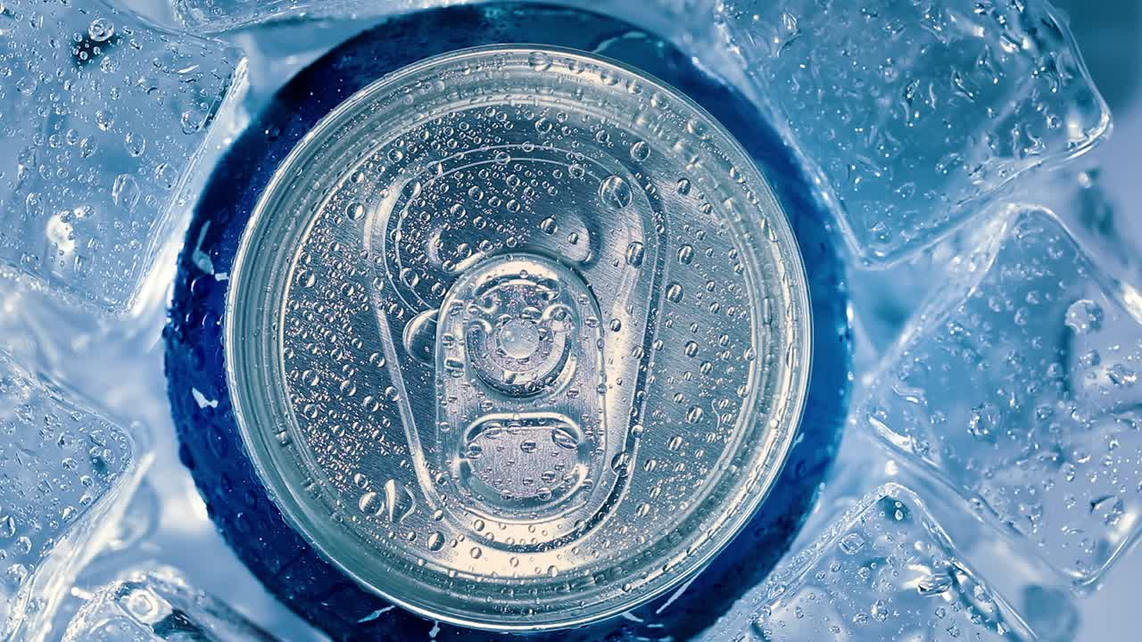 la tapa de la lata de soda de aluminio de refresco con hielo da la vuelta al círculo.
