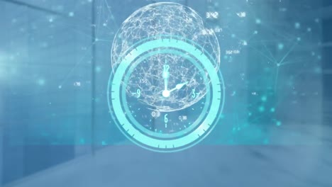 Animation-of-digital-clock-over-multiple-interface-against-abstract-background