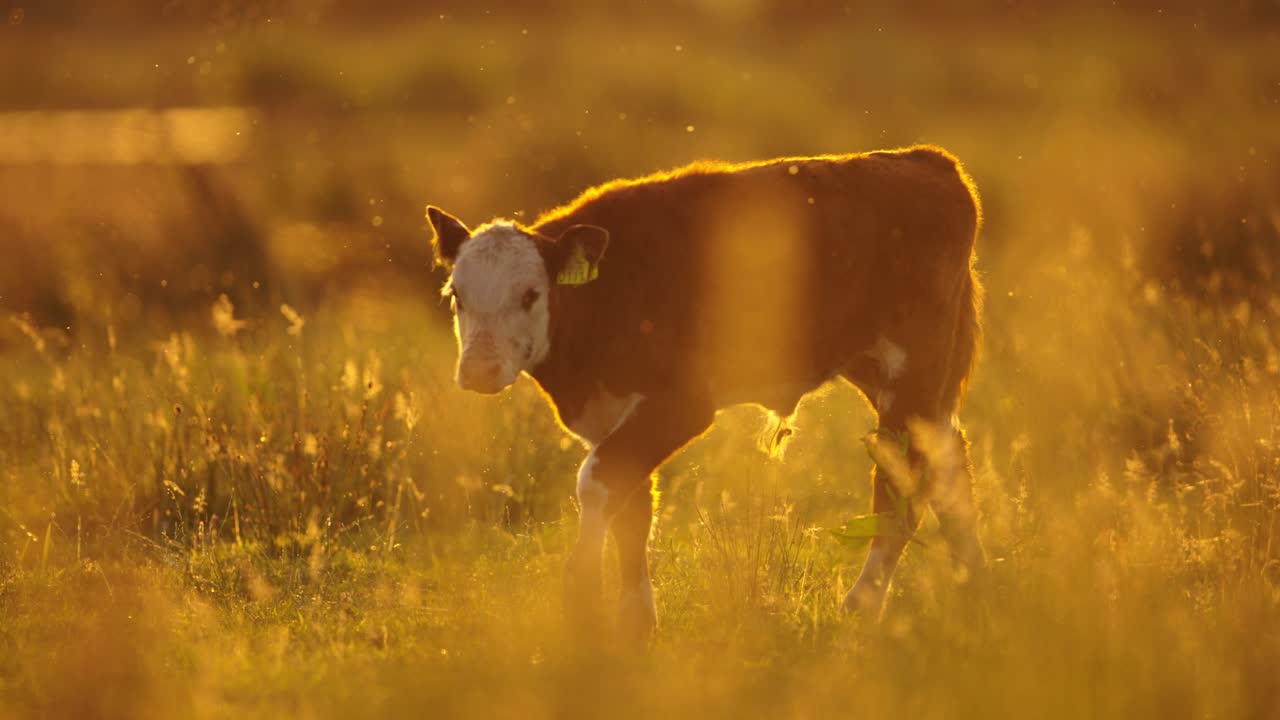 un ternero joven en un prado dorado