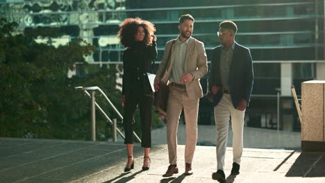 business team, stairs and walking outdoor