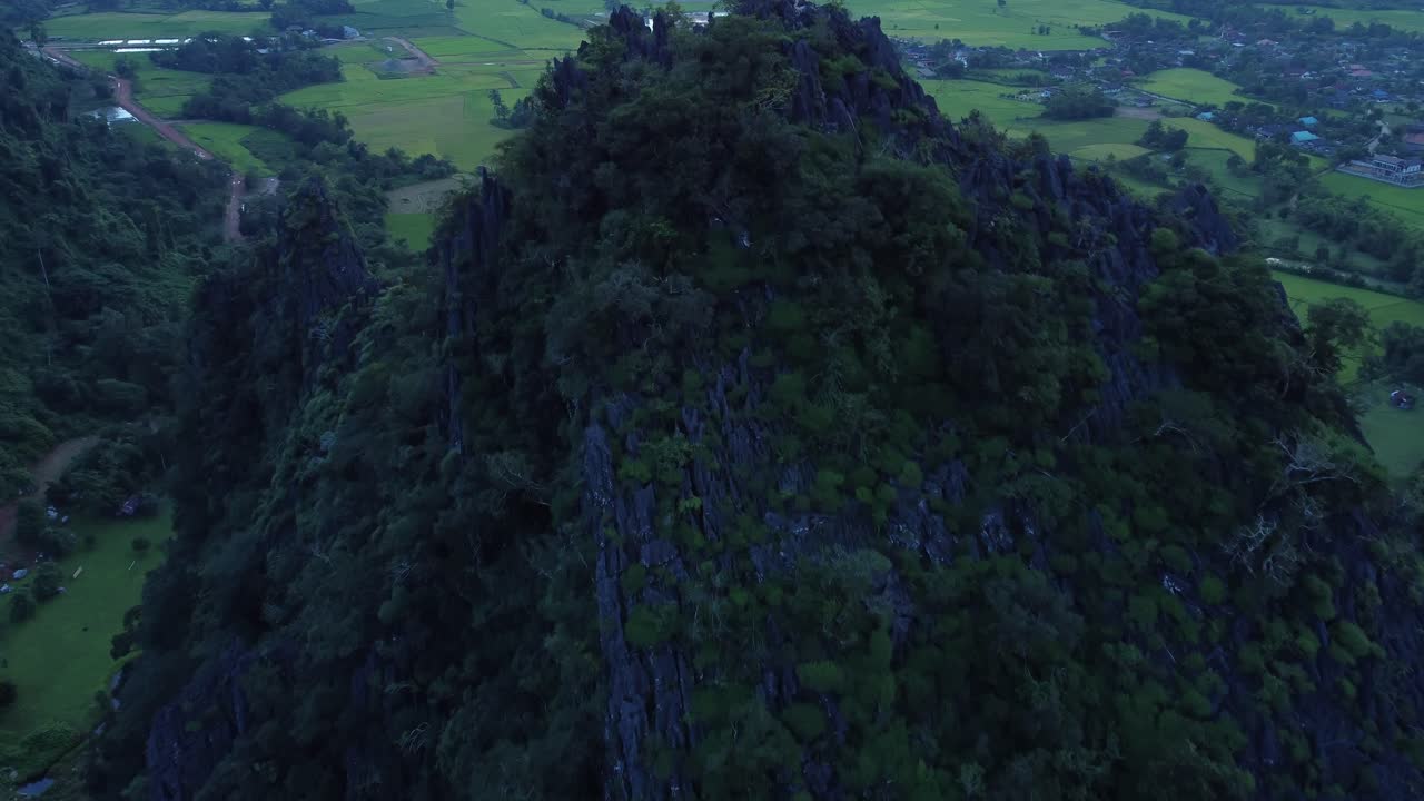 Aerial View of a Mountainous Landscape in Laos