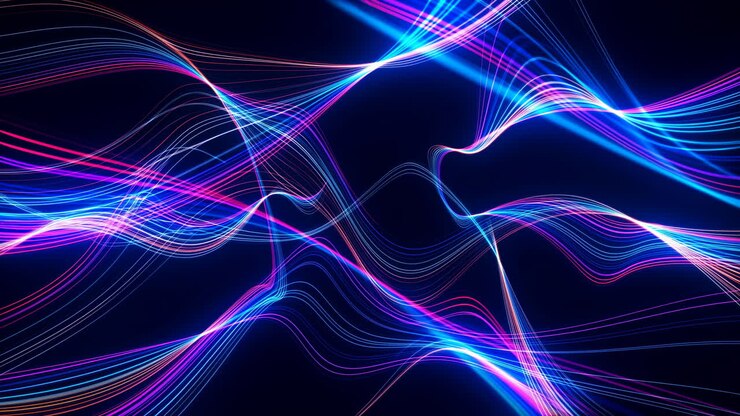Abstract Glowing Wavy Lines Flowing on Dark Background