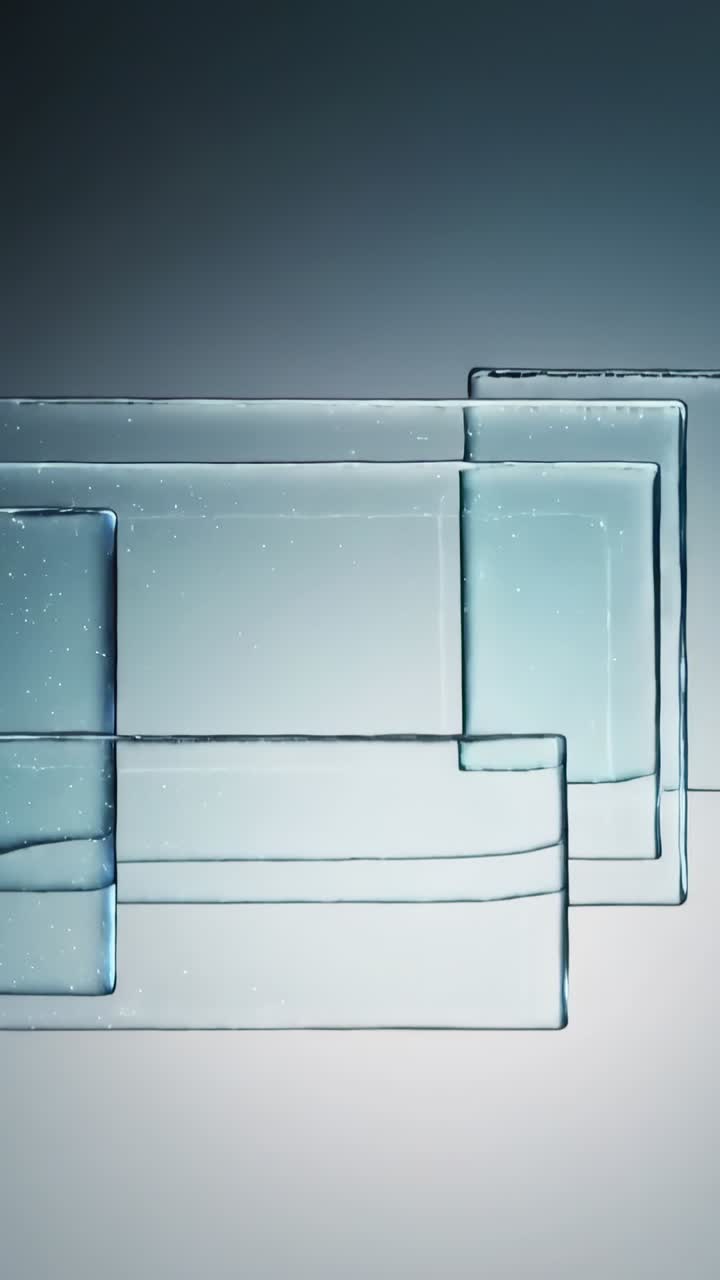 Vertical video: Glass panes sliding rightward in set, stacking along guide line to form even layers
