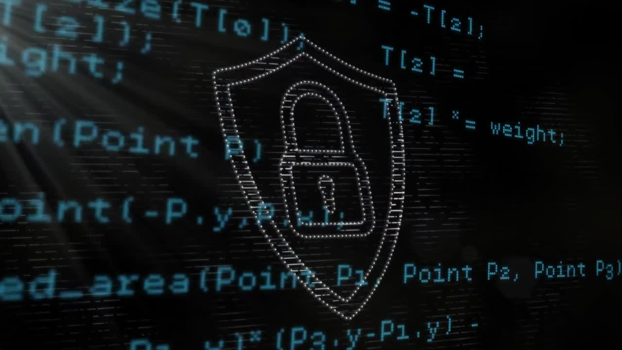Security padlock icon against data processing