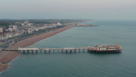 Aerial-shot-towards-Brighton-Pier-at-dusk