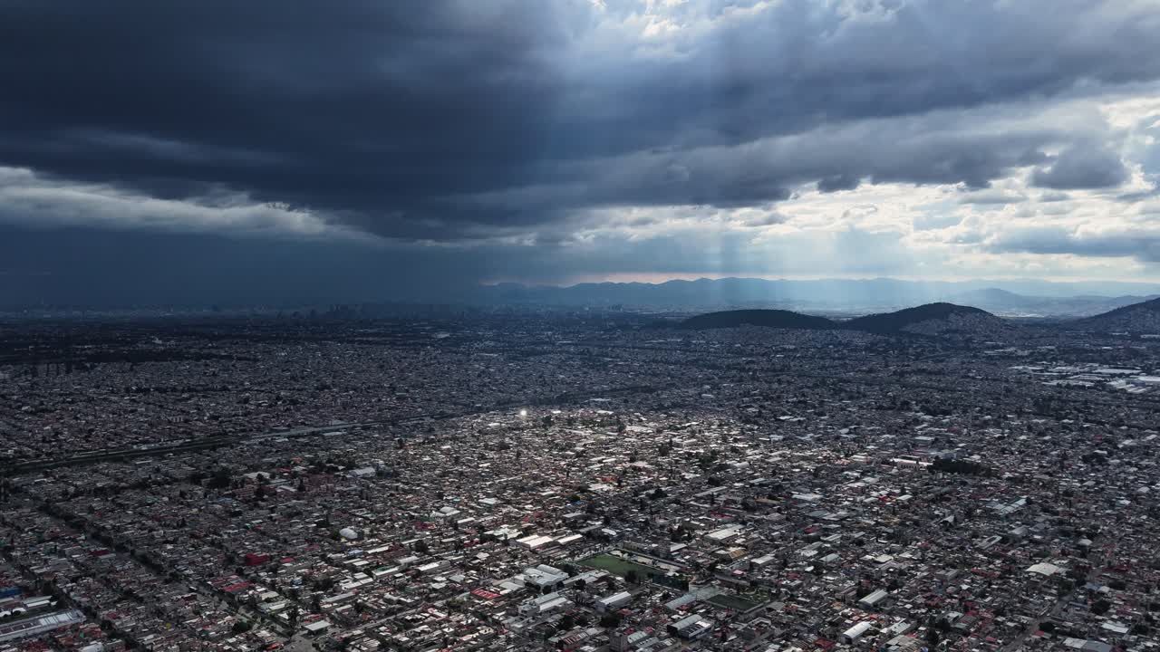 Aerial hyperlapse of a storm formation over Mexico City