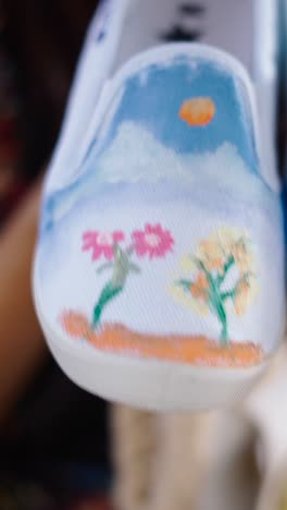 Hand-Painted Shoes with Sky and Flower Design