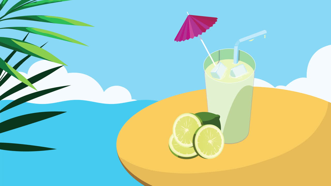 해변에서 레몬 주스 과일 테일