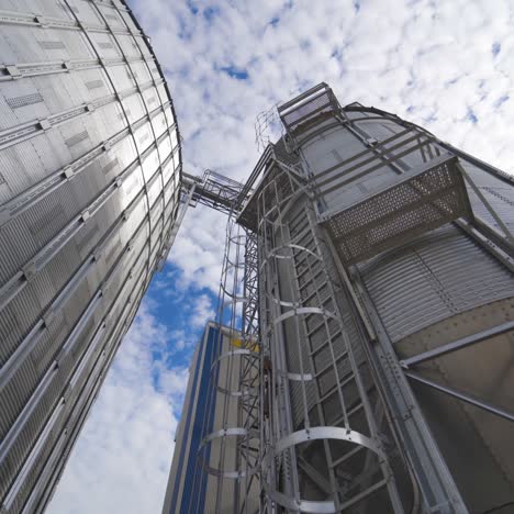 grain elevator for storage of agricultural crops. modern silos. close-up