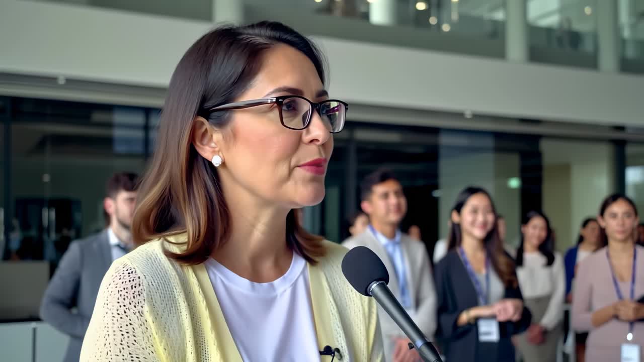 Empresaria dirigiendo una presentación en un seminario
